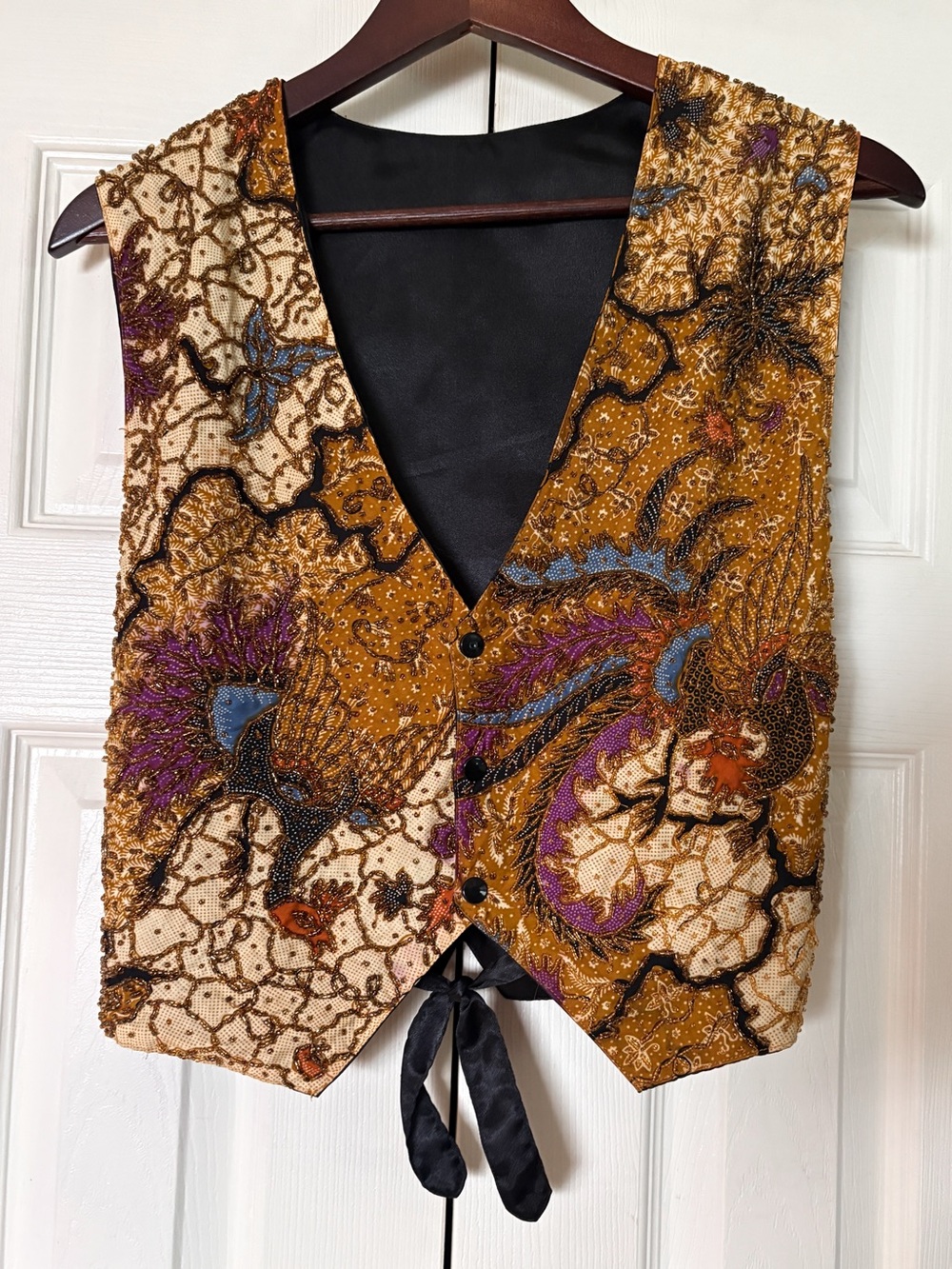 Vintage Beaded Vest Sz Small Intricate Gold Bird Motif | 90s Whimsigoth Eclectic